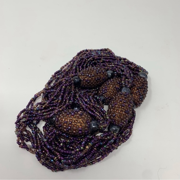 Vintage Purple Seed Beaded Pineapple Inspired Long Layered Chunky Necklace 21" - Picture 9 of 9